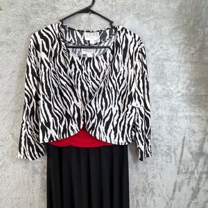 Julian Taylor Womens Zebra Print 2-Piece Dress Set Jacket Red Waist Size 14